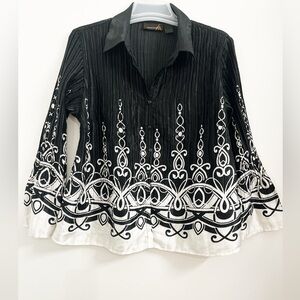 Ashley Stewart Black and White Embroidered Blouse